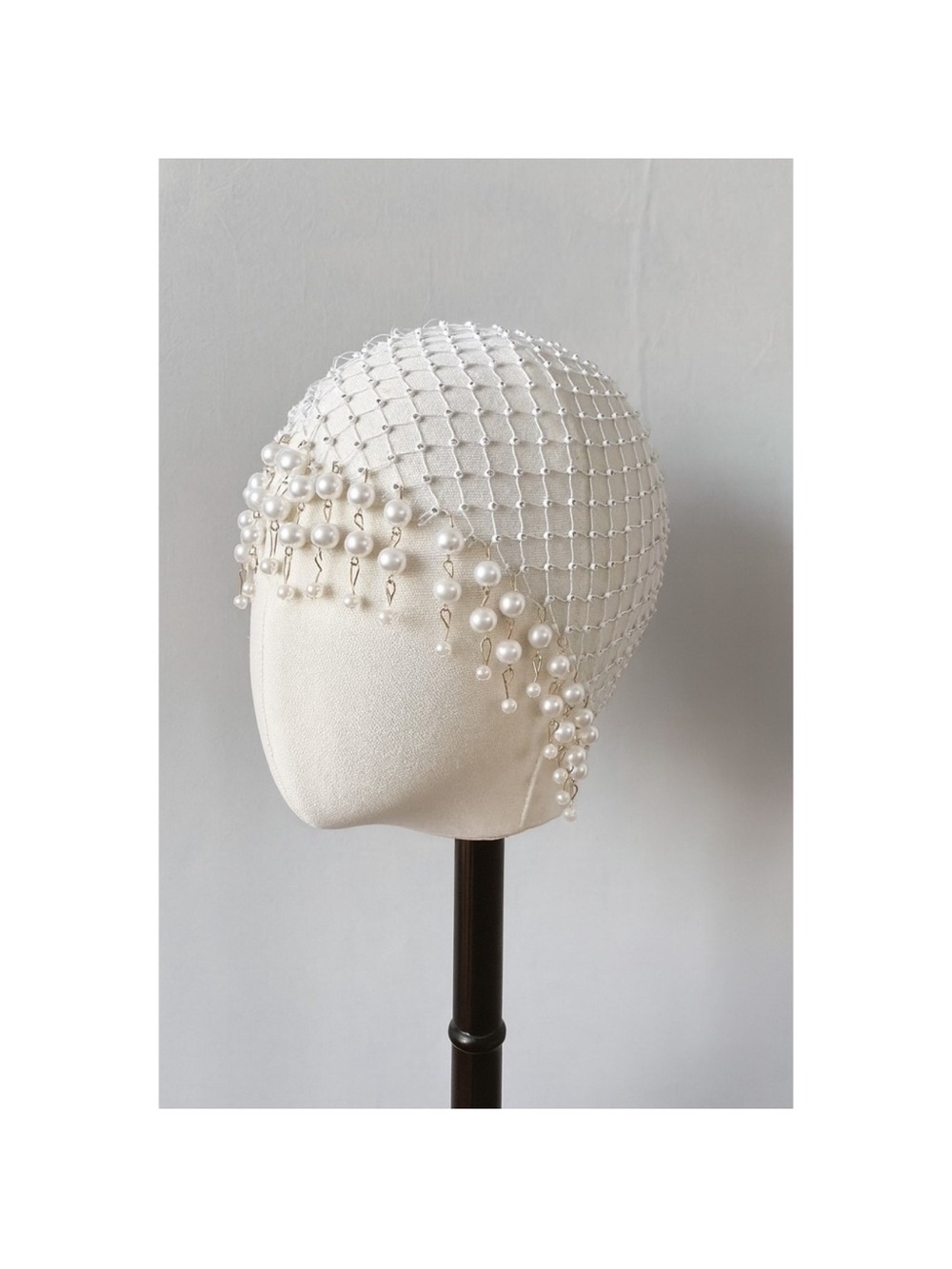 Pearl-Embellished Ivory Netted Hair Piece